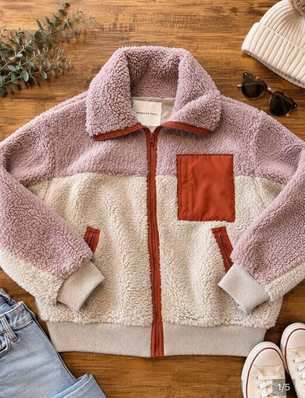 American Eagle Colorblock Faux Sherpa Jacket Sz XS (J1)